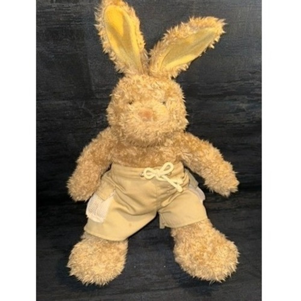 Vintage 1997 Build-A-Bear Curly Bunny Rabbit 17" Plush Khaki Cargo Shorts